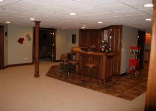 Finished Basement with Custom Built Bar Mt Prospect IL