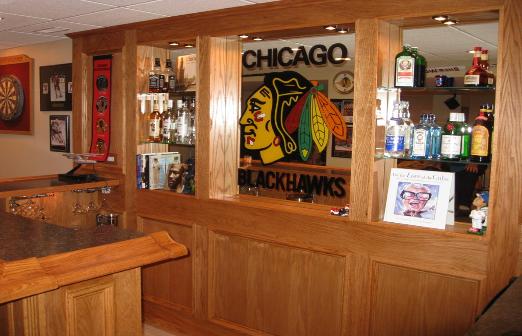 Custom Built Bar with Blackhawks Mirror