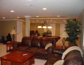Finished Basement with a Tray Ceiling