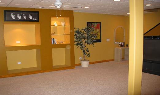 Finished Basement with lighted wall niche