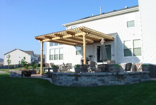 Paver Patio with seatwall and Pergola